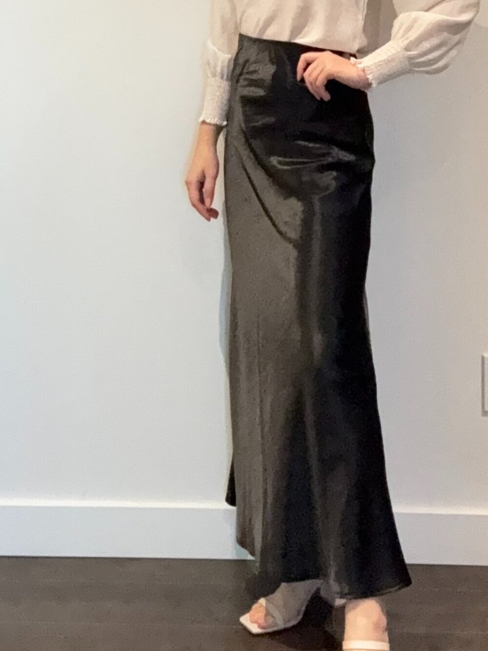 Satin Midi Skirt — Available in Black & Ivory